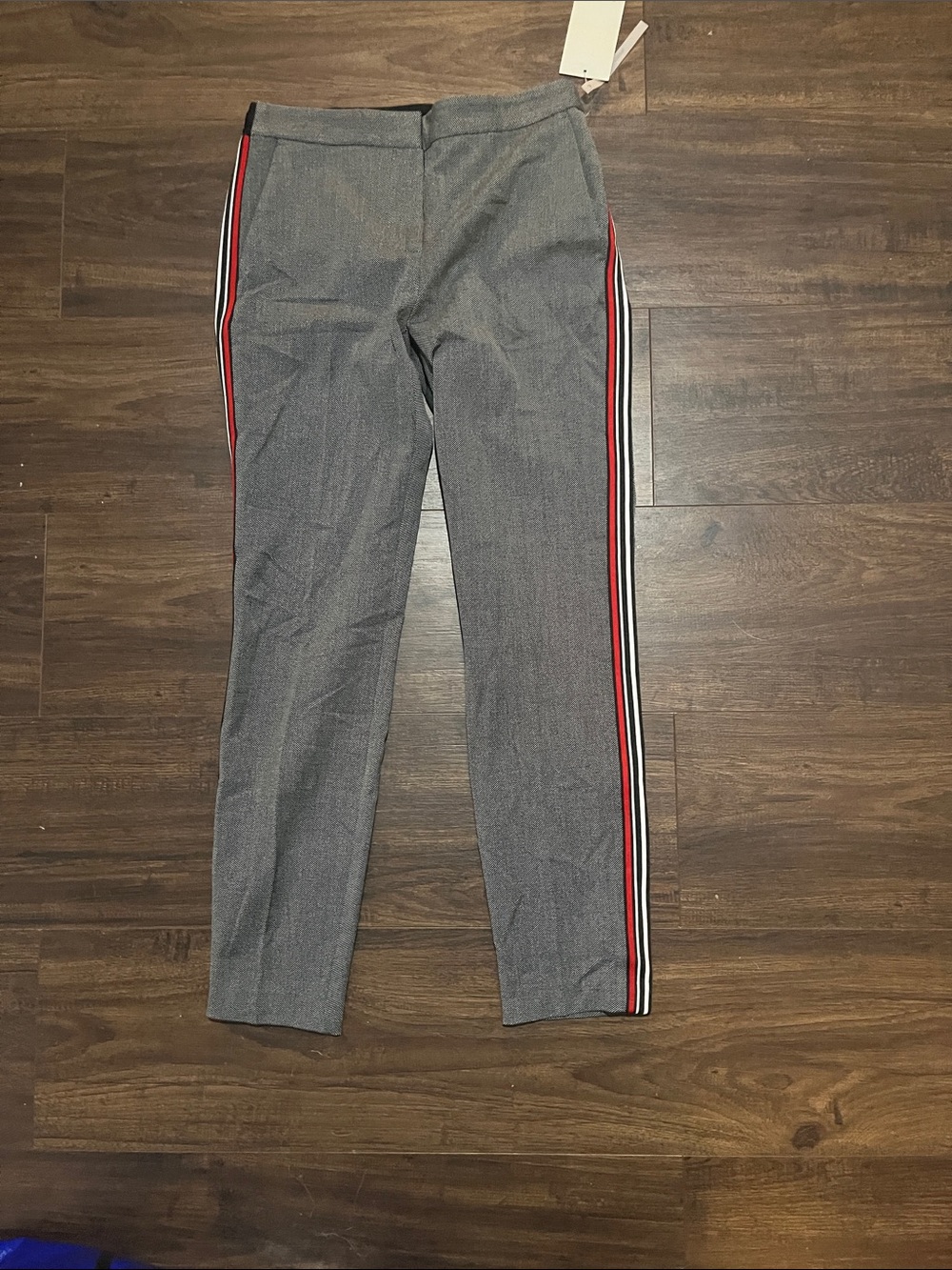 Zara Gray Trousers with Red, Black & White Side Stripes